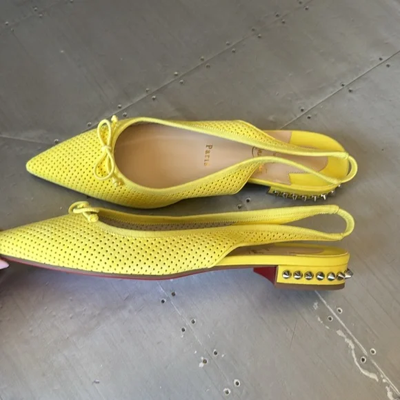 Christian Louboutin hall sling yellow ballet flat perforated citronnade sz 38 - Picture 3 of 9